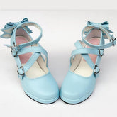 Blue Cross Bandage Bowknot High Heel Lolita Shoes